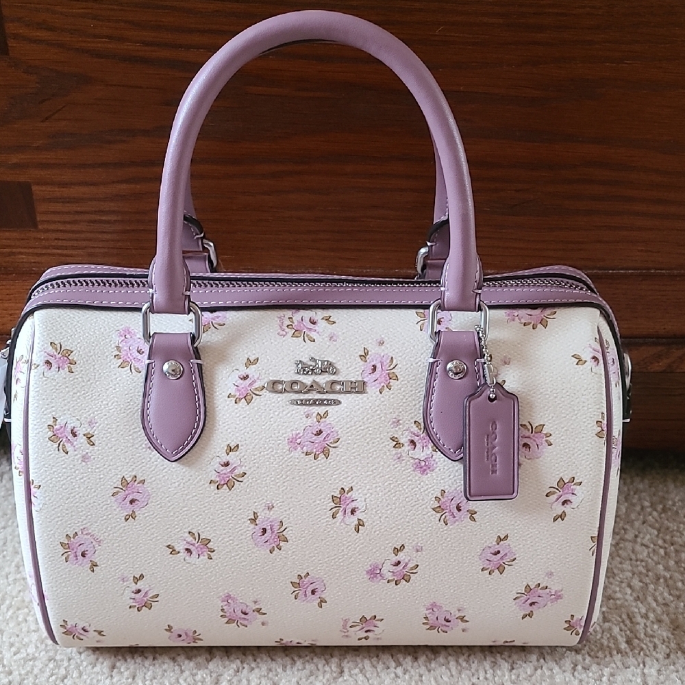 Coach White and Purple Floral Satchel
